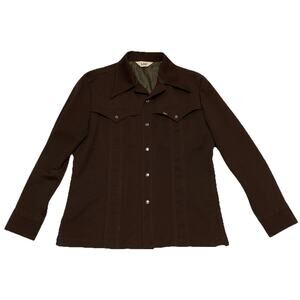 Vintage 70s Lee Western Shirt Jacket Men M/L Pearl Snap Yoke Point Polyester